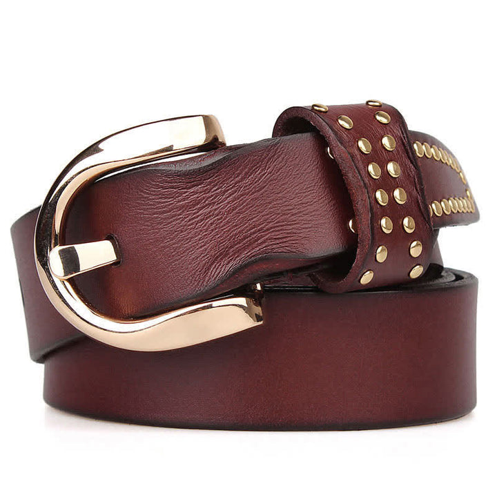 Cintura in pelle con borchie in metallo e rivetti resistenti - Marrone - 44 - image 0