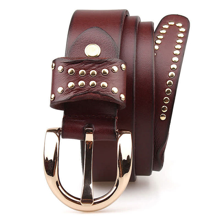 Cintura in pelle con borchie in metallo e rivetti resistenti