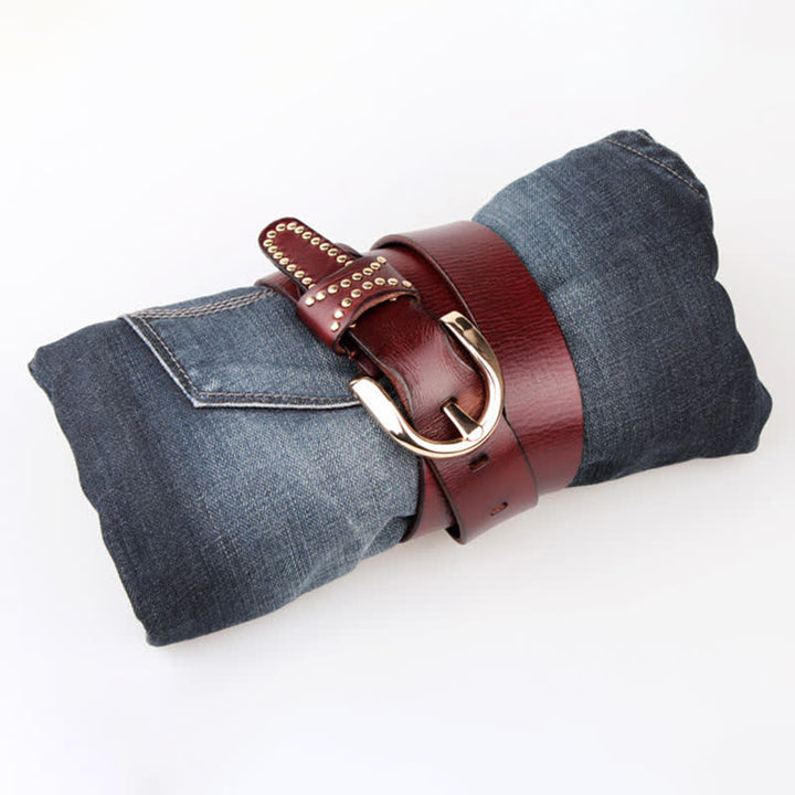 Cintura in pelle con borchie in metallo e rivetti resistenti