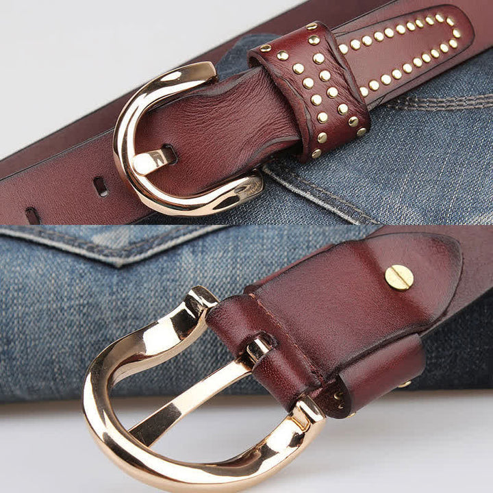 Cintura in pelle con borchie in metallo e rivetti resistenti