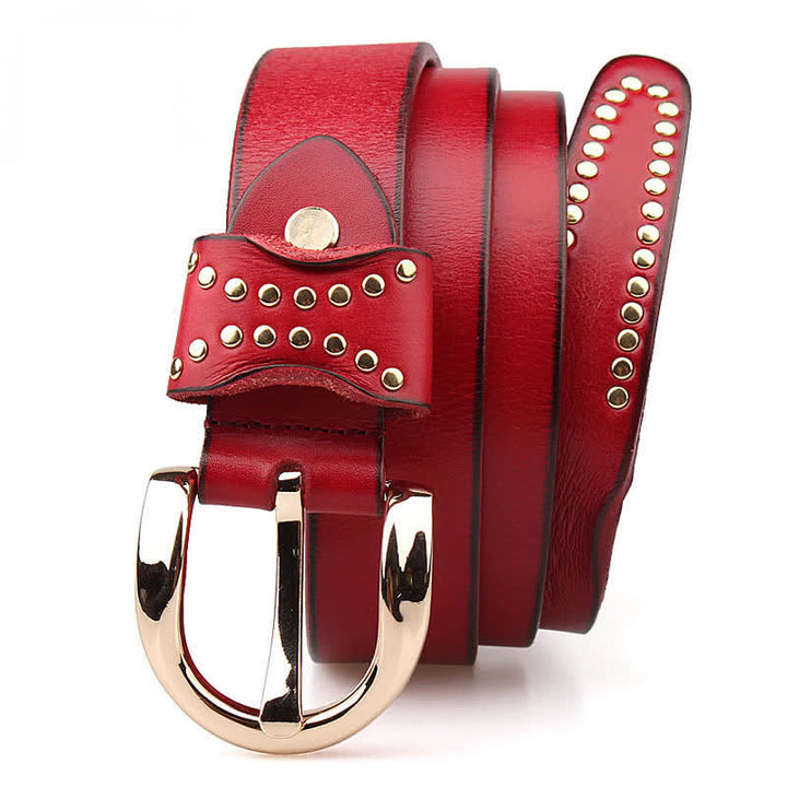 Cintura in pelle con borchie in metallo e rivetti resistenti
