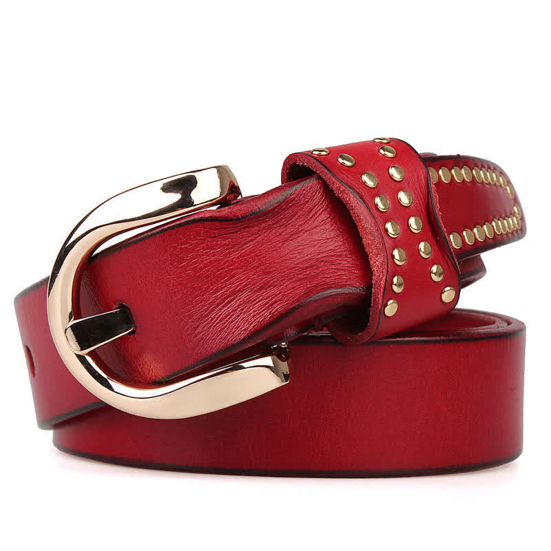 Cintura in pelle con borchie in metallo e rivetti resistenti