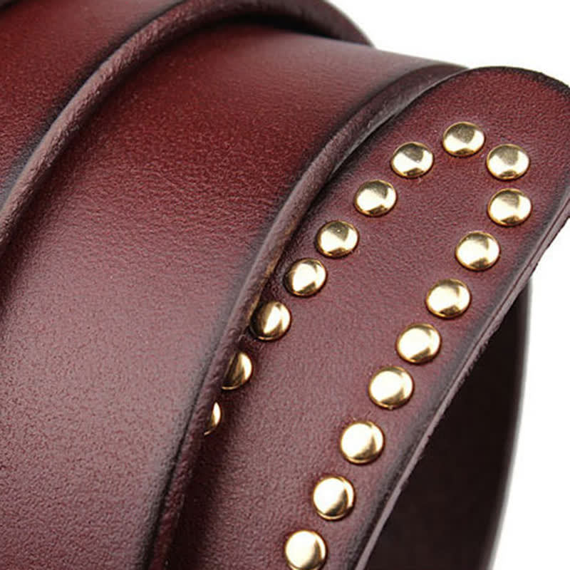 Cintura in pelle con borchie in metallo e rivetti resistenti