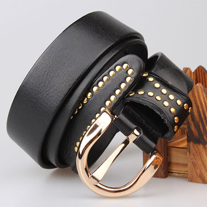 Cintura in pelle con borchie in metallo e rivetti resistenti