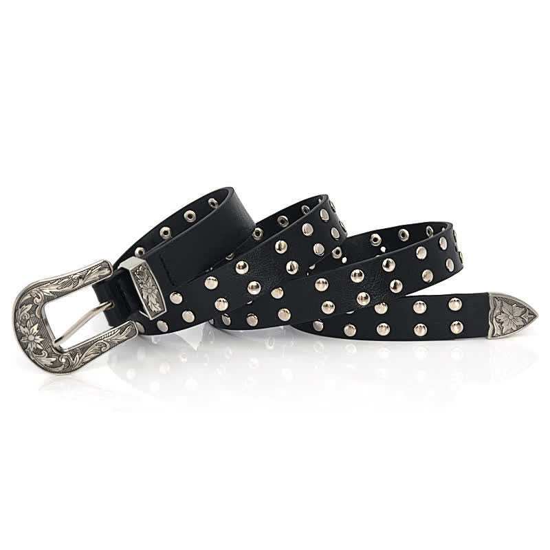 Cintura in pelle PU con borchie a doppia fila da donna