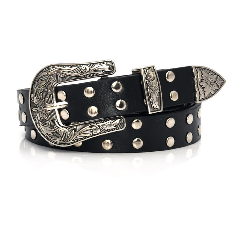 Cintura in pelle PU con borchie a doppia fila da donna - Nero - 34 - image 0