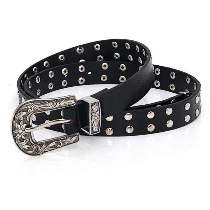 Cintura in pelle PU con borchie a doppia fila da donna