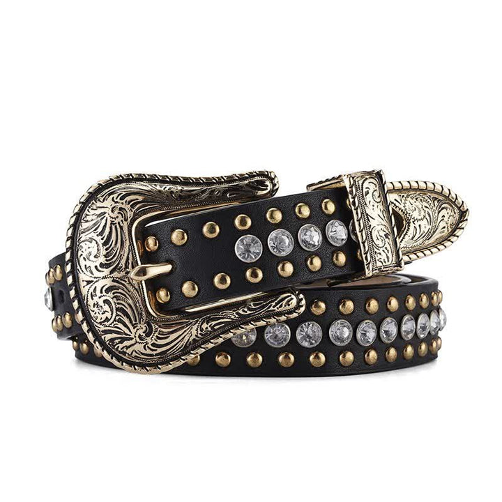 Cintura in pelle con borchie in strass di lusso alla moda da donna