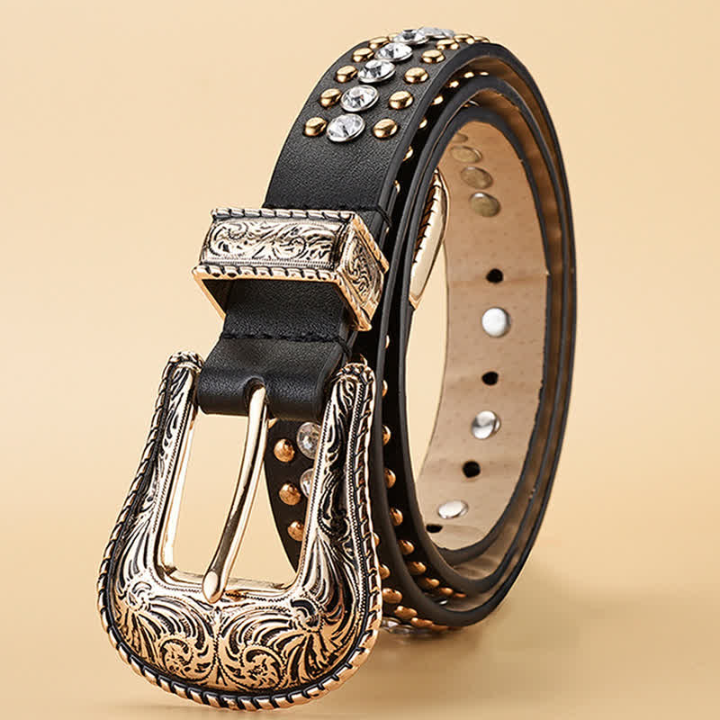 Cintura in pelle con borchie in strass di lusso alla moda da donna