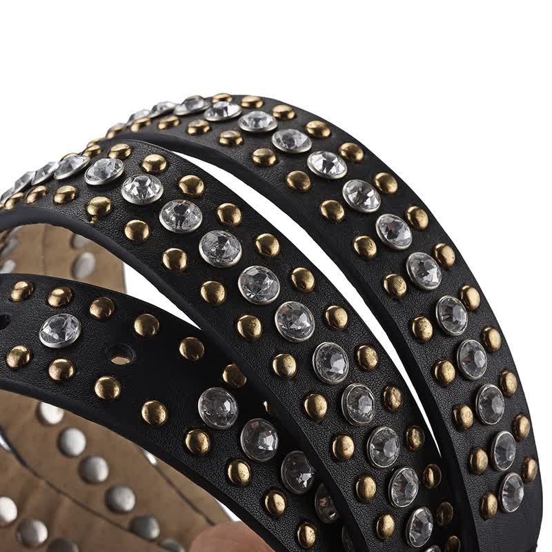 Cintura in pelle con borchie in strass di lusso alla moda da donna