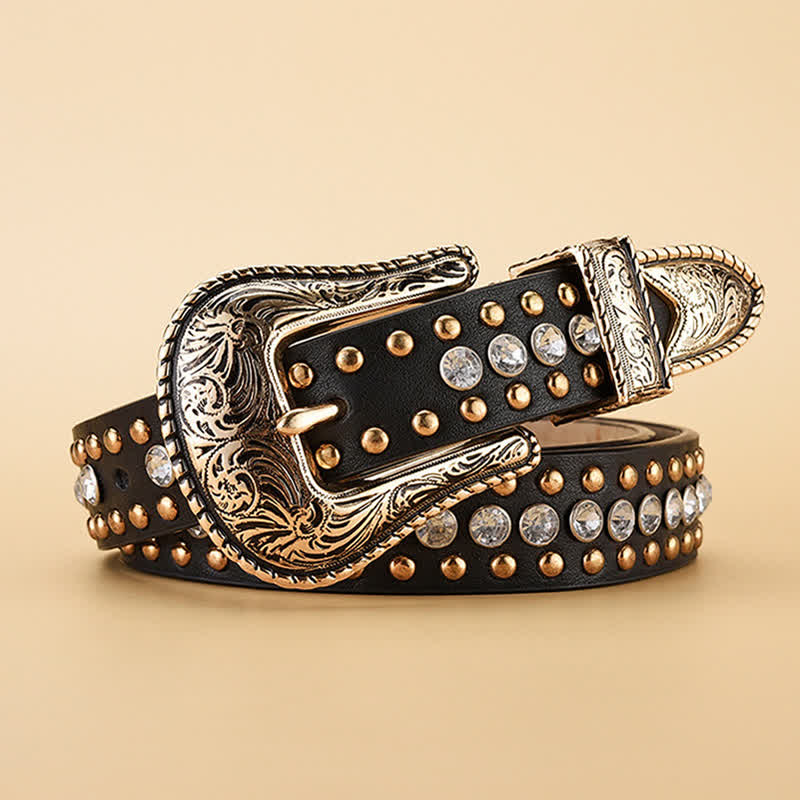 Cintura in pelle con borchie in strass di lusso alla moda da donna