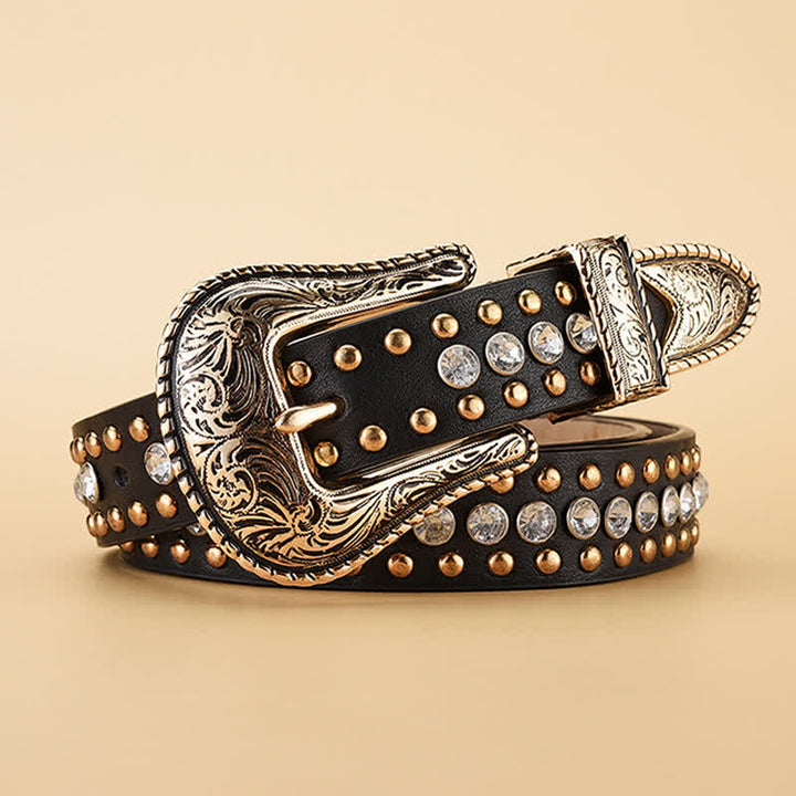 Cintura in pelle con borchie in strass di lusso alla moda da donna