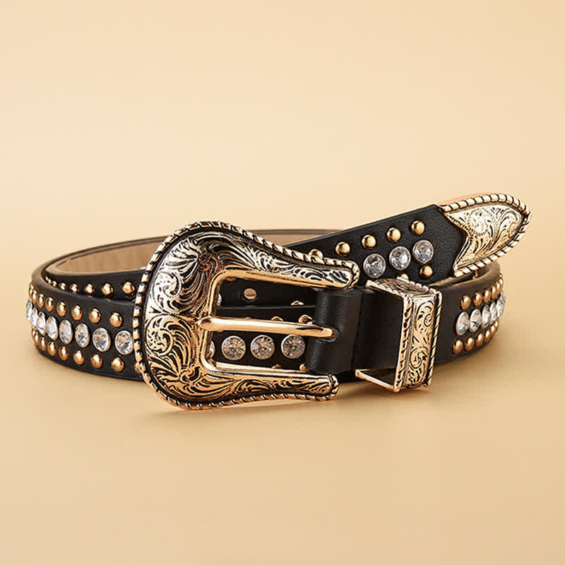 Cintura in pelle con borchie in strass di lusso alla moda da donna