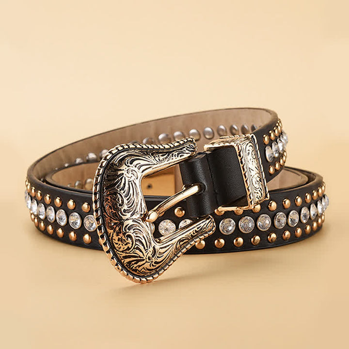Cintura in pelle con borchie in strass di lusso alla moda da donna
