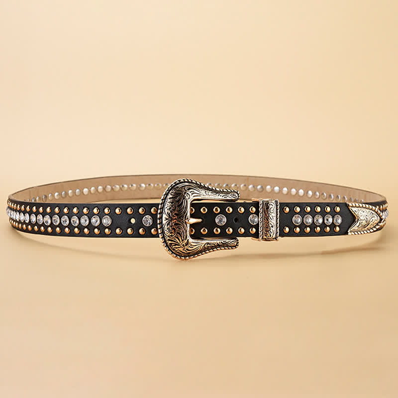Cintura in pelle con borchie in strass di lusso alla moda da donna