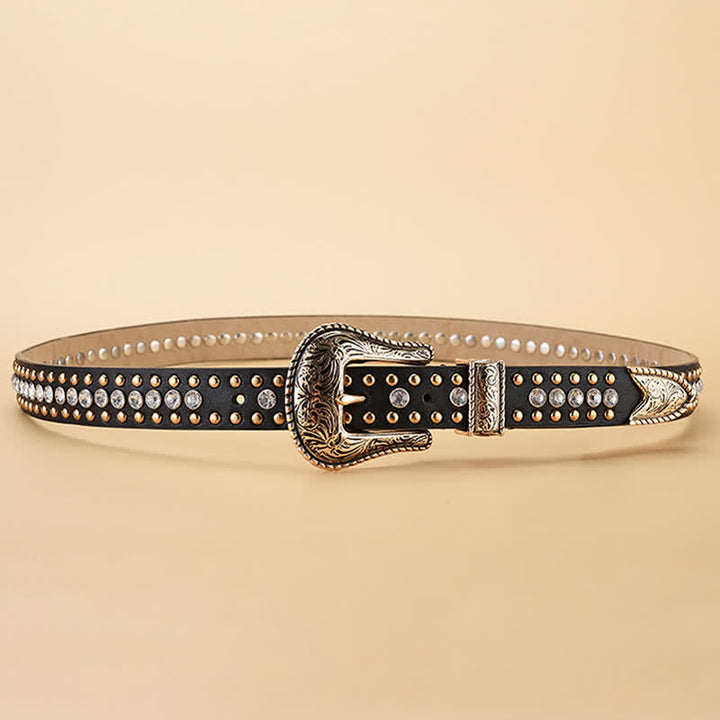 Cintura in pelle con borchie in strass di lusso alla moda da donna