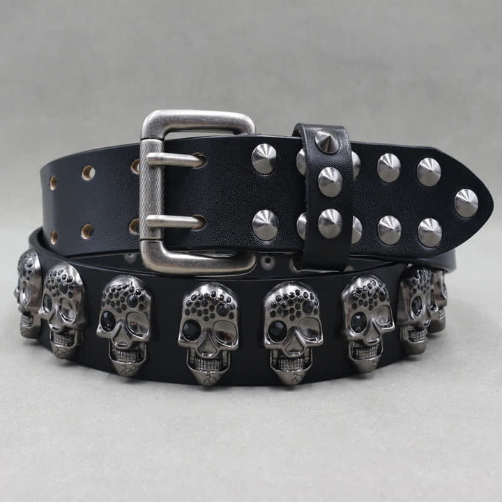 Cintura in pelle con doppio perno e rivetti con teschi casual da motociclista - image 1