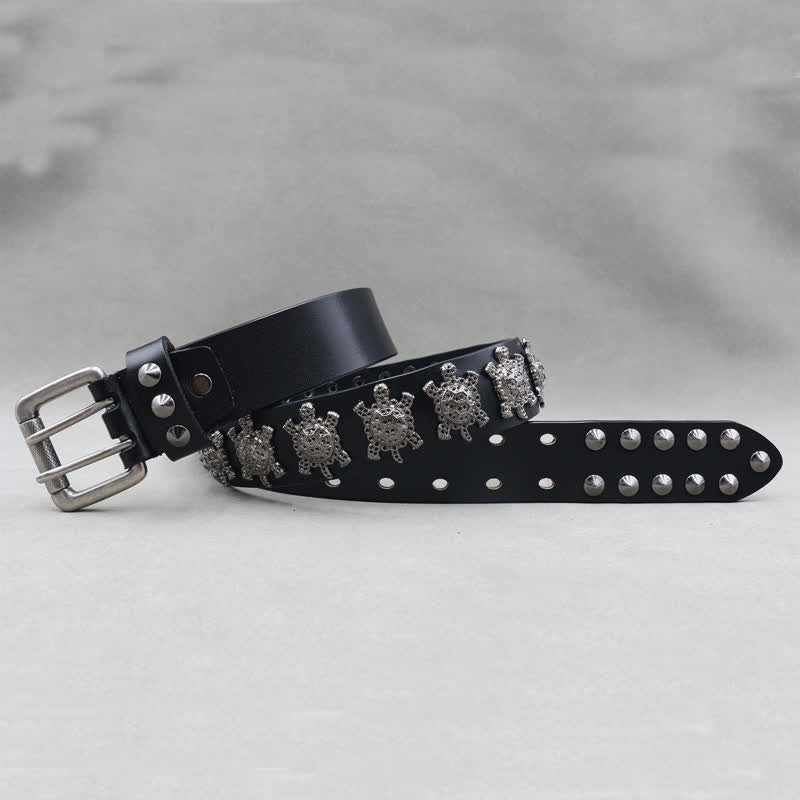 Cintura in pelle con doppio perno e rivetti a tartaruga in metallo tridimensionale