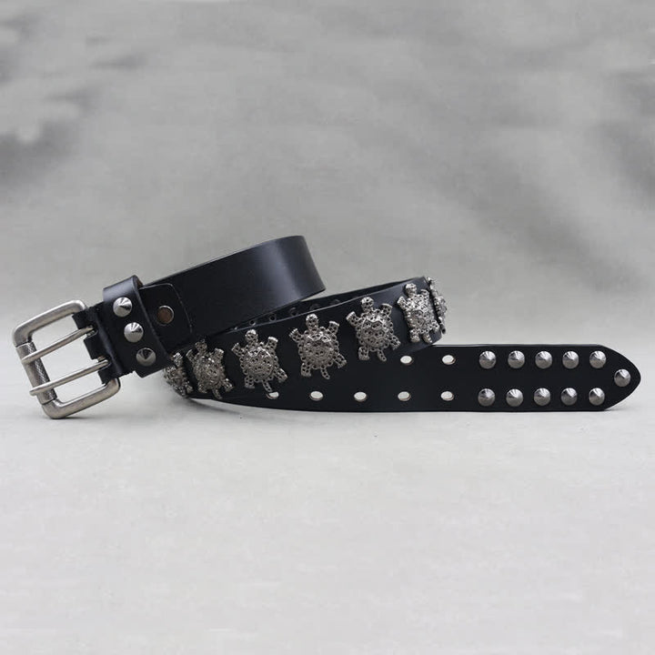 Cintura in pelle con doppio perno e rivetti a tartaruga in metallo tridimensionale