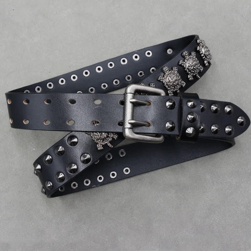 Cintura in pelle con doppio perno e rivetti a tartaruga in metallo tridimensionale