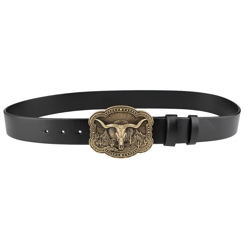 Cintura in pelle con testa di toro Longhorn in bronzo rodeo