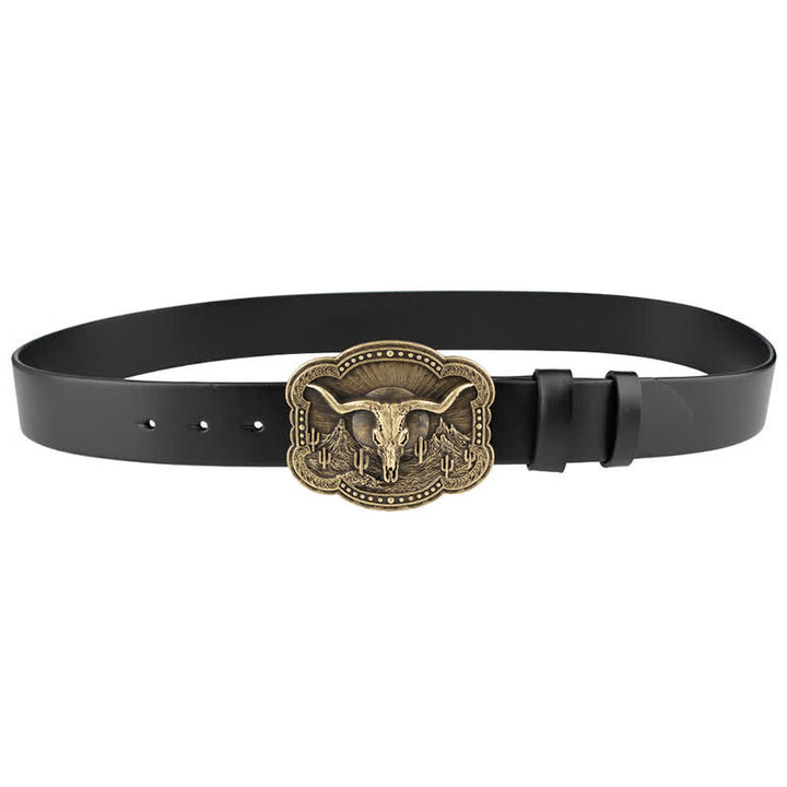 Cintura in pelle con testa di toro Longhorn in bronzo rodeo