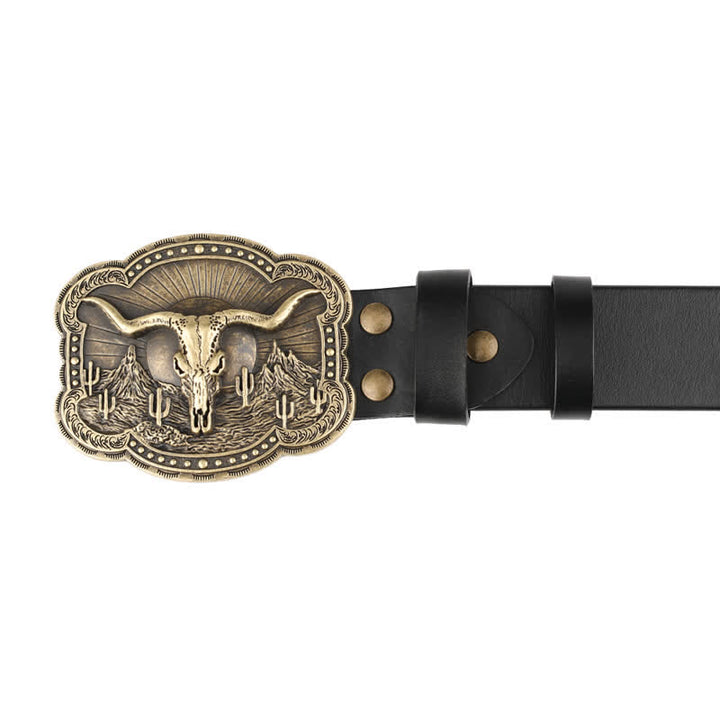 Cintura in pelle con testa di toro Longhorn in bronzo rodeo