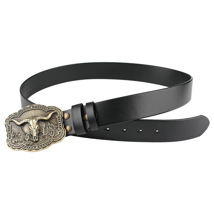 Cintura in pelle con testa di toro Longhorn in bronzo rodeo