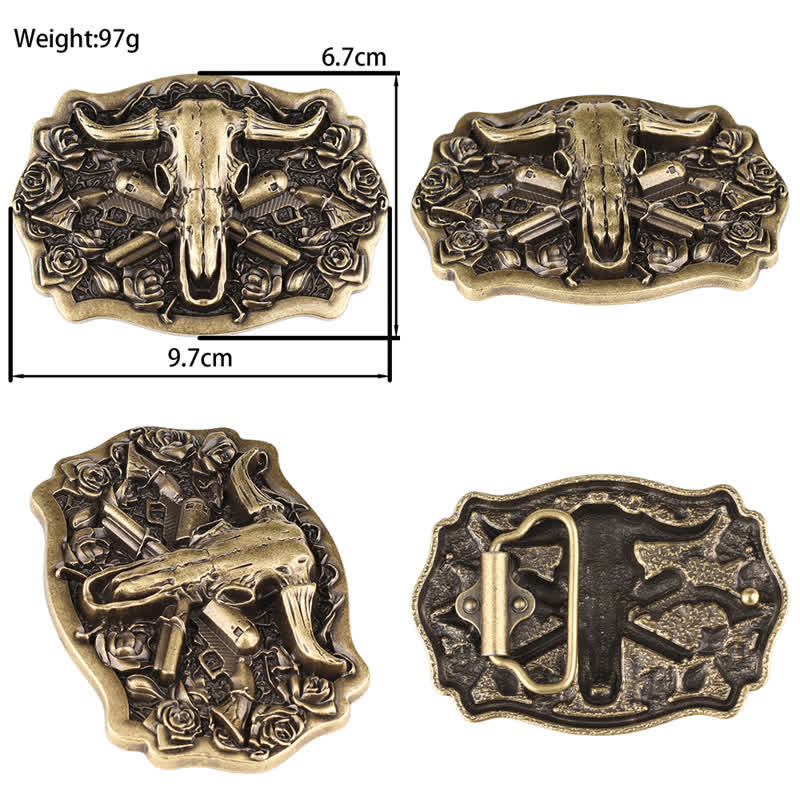Cintura in pelle con testa di toro Longhorn in bronzo rodeo