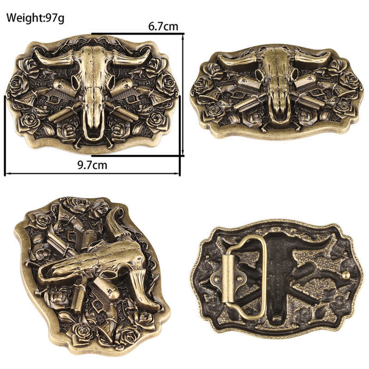 Cintura in pelle con testa di toro Longhorn in bronzo rodeo