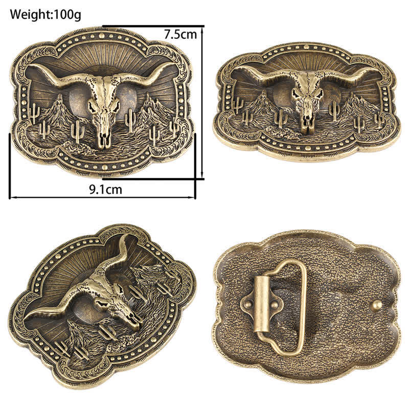 Cintura in pelle con testa di toro Longhorn in bronzo rodeo