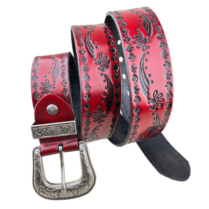 Cintura in pelle goffrata con incisione floreale in stile occidentale - Rosso - 44 - image 9