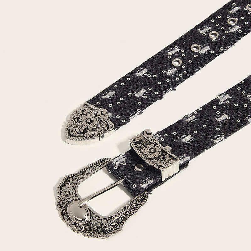Cintura in denim con fibbia a fiore incisa, unica e alla moda