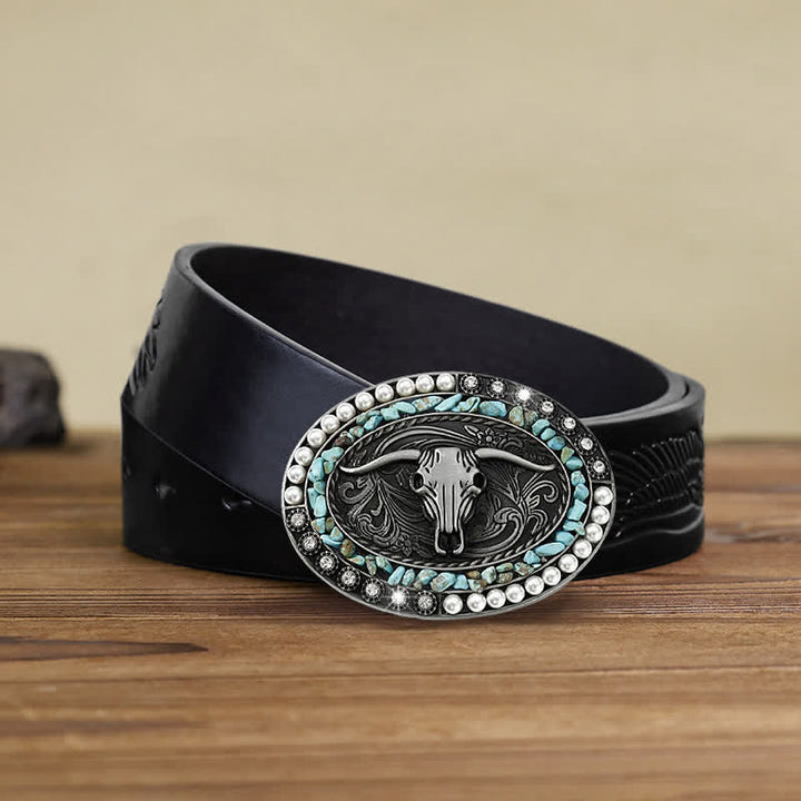 Cintura in pelle con fibbia a forma di toro con pietre di perle scintillanti fai da te da uomo - Blu - Cintura aquila in rilievo nera (40) - image 14