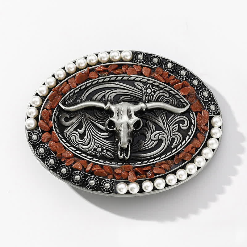 Cintura in pelle con fibbia a forma di toro con pietre di perle scintillanti fai da te da uomo - image 3