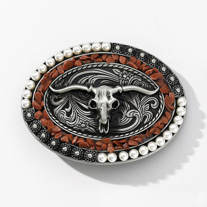 Cintura in pelle con fibbia a forma di toro con pietre di perle scintillanti fai da te da uomo - image 3