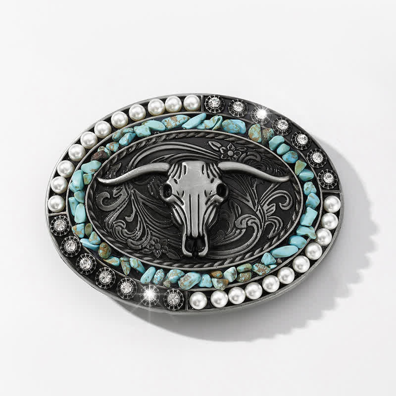 Cintura in pelle con fibbia a forma di toro con pietre di perle scintillanti fai da te da uomo - Blu - Senza cintura - image 11