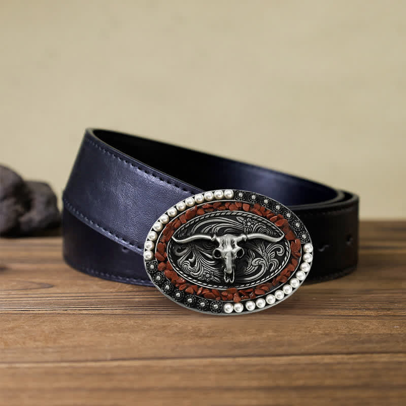 Cintura in pelle con fibbia a forma di toro con pietre di perle scintillanti fai da te da uomo - Borgogna - Cintura PU nera (40) - image 4