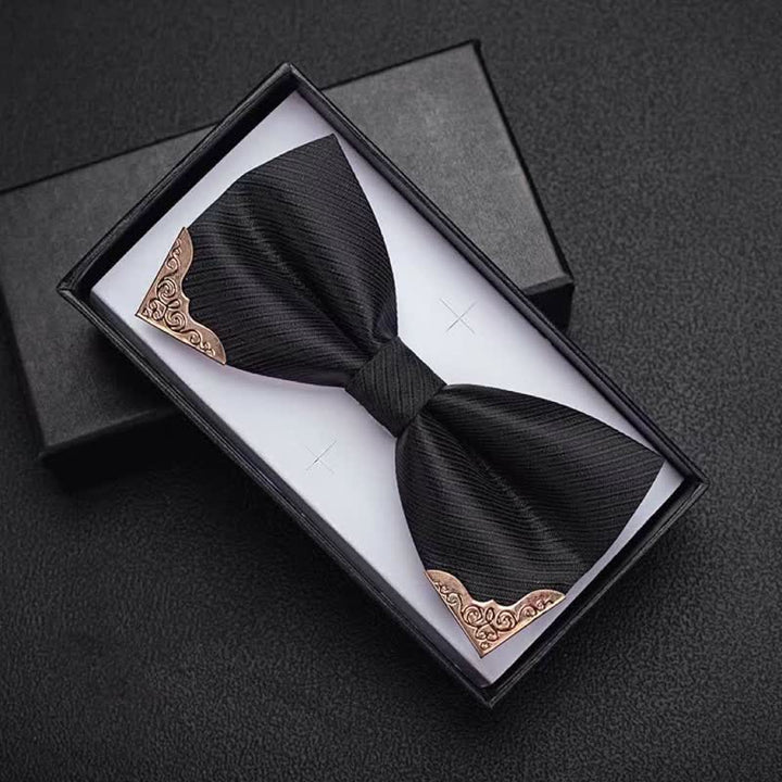 Papillon da uomo in twill con punta in metallo dorato - Nero - image 2