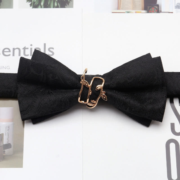 Papillon da uomo con motivo Paisley Golden Vine Leaf Branch - Nero - image 2