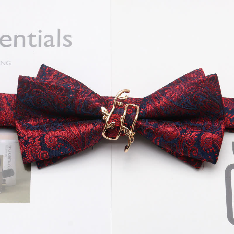 Papillon da uomo con motivo Paisley Golden Vine Leaf Branch - Borgogna - image 0
