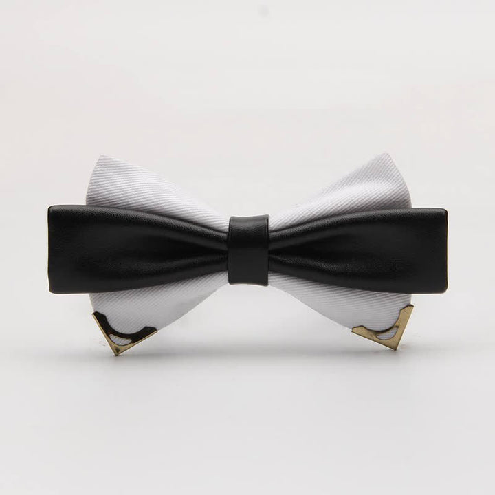 Papillon da uomo in pelle doppia con bordo in metallo dorato - Bianco - image 4