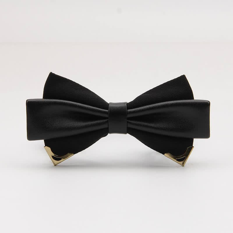 Papillon da uomo in pelle doppia con bordo in metallo dorato - Nero - image 5