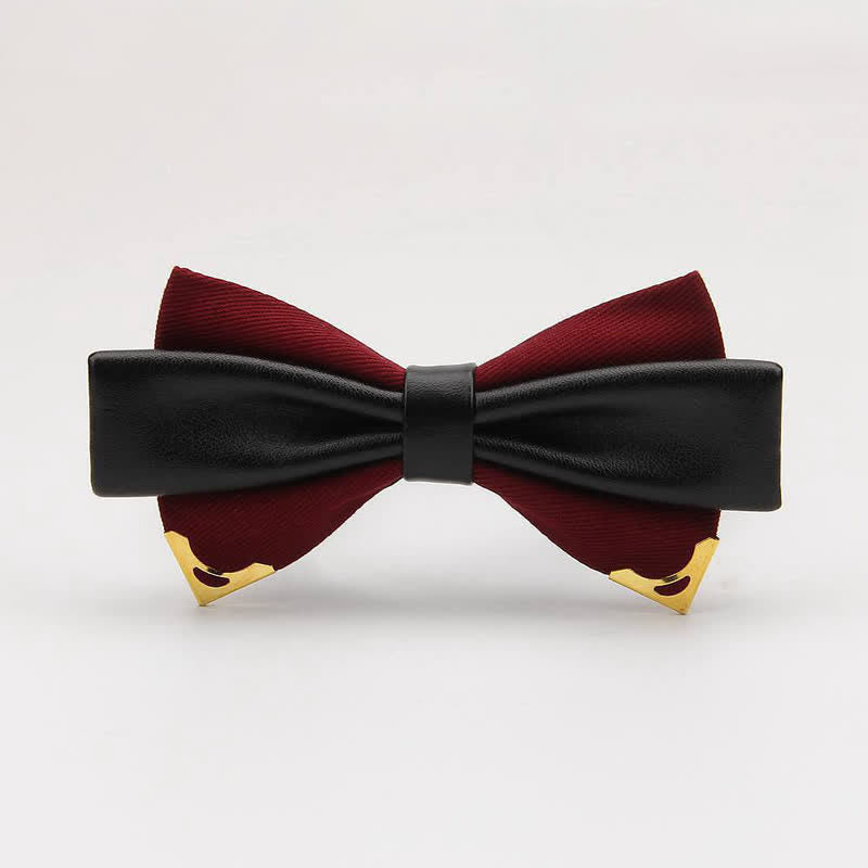 Papillon da uomo in pelle doppia con bordo in metallo dorato - Borgogna - image 9