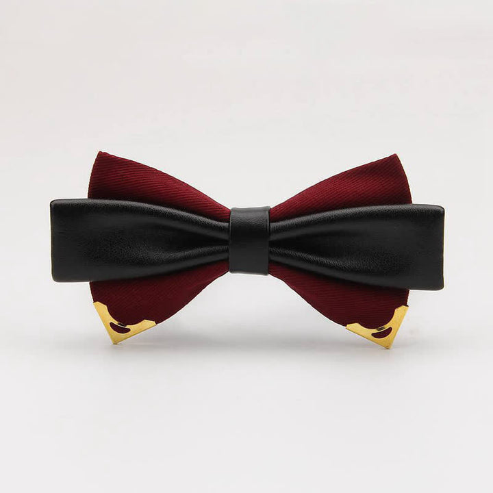 Papillon da uomo in pelle doppia con bordo in metallo dorato - Borgogna - image 9