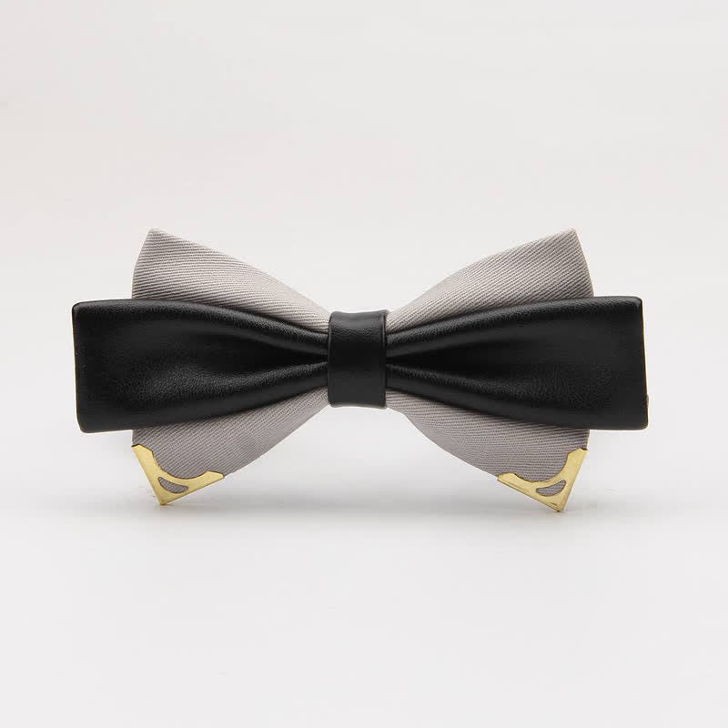 Papillon da uomo in pelle doppia con bordo in metallo dorato - Grigio chiaro - image 18
