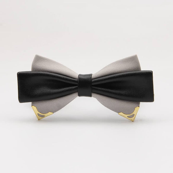Papillon da uomo in pelle doppia con bordo in metallo dorato - Grigio chiaro - image 18