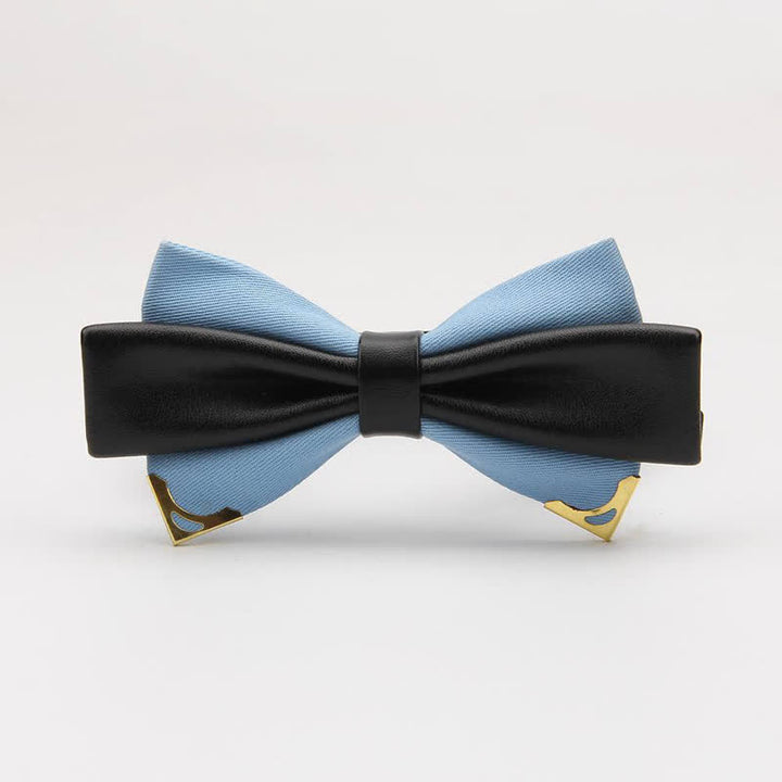 Papillon da uomo in pelle doppia con bordo in metallo dorato - Azzurro chiaro - image 16