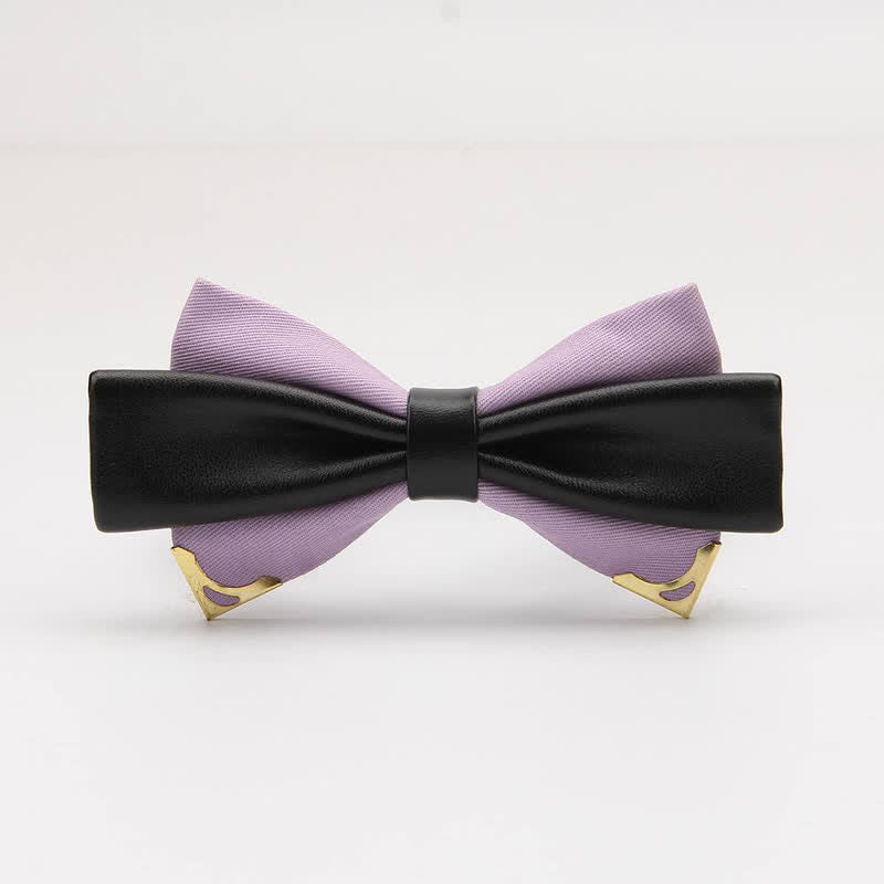 Papillon da uomo in pelle doppia con bordo in metallo dorato - Viola - image 19