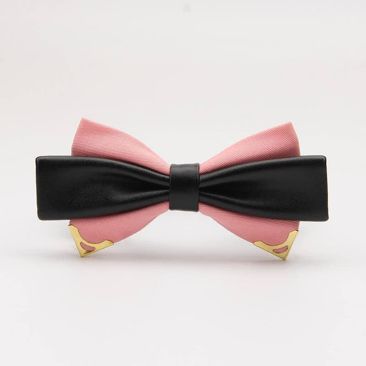 Papillon da uomo in pelle doppia con bordo in metallo dorato - Rosa - image 15